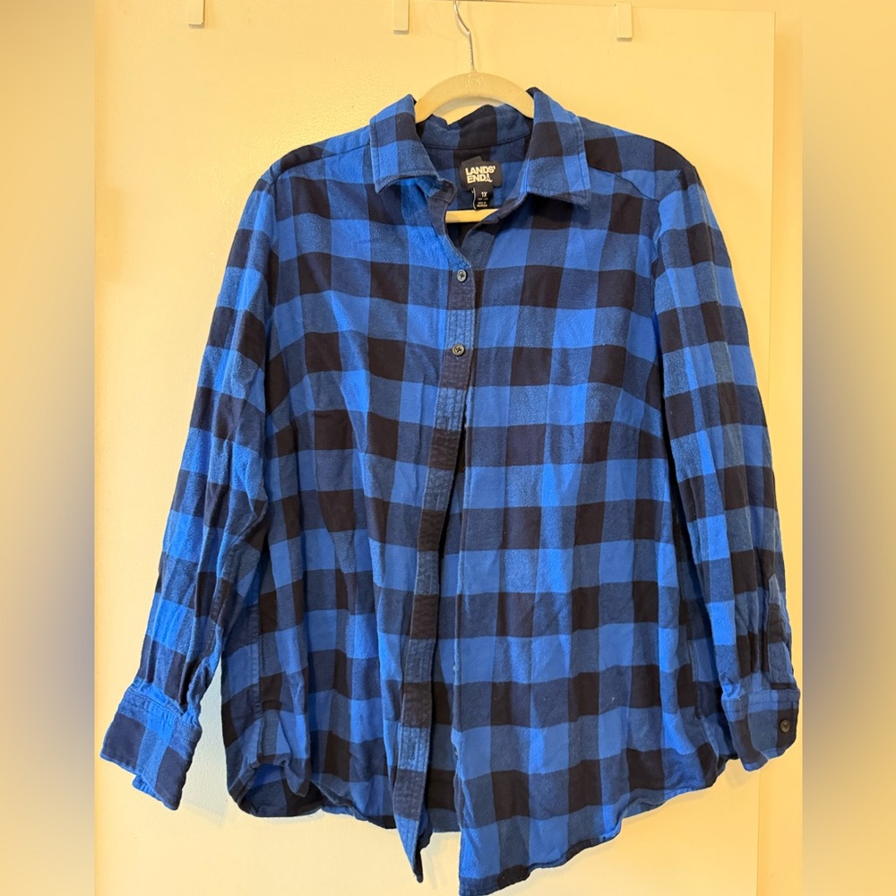 Blue and Black Plaid Button-Up Shirt